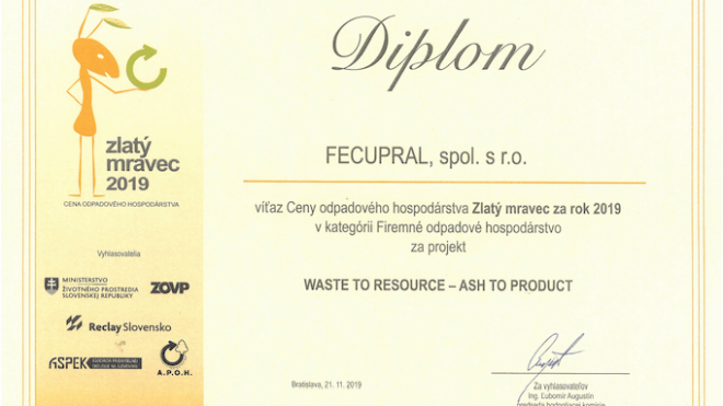 FECUPRAL prevzal ocenenia za firemnú stratégiu podpory cirkulárnej ekonomiky na Slovensku